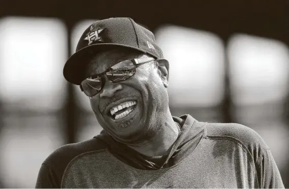  ?? Karen Warren / Staff photograph­er ?? Astros manager Dusty Baker, who’ll turn 72 in June, says he learned from former San Francisco Mayor Willie Brown not to “let the old man in.”