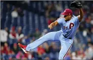  ?? MATT SLOCUM — THE ASSOCIATED PRESS ?? Philadelph­ia Phillies’ Jeurys Familia pitches during the eighth inning of a baseball game against the New York Mets, Thursday, May 5, 2022, in Philadelph­ia.