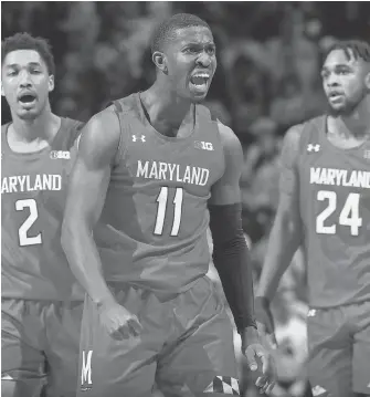  ??  ?? Maryland’s Darryl Morsell reacts late in the second half of a road game versus Michigan State.