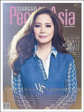  ??  ?? Tourism Secretary Berna Romulo-Puyat on the cover of PeopleAsia’s Women of Style and Substance 2018 issue.