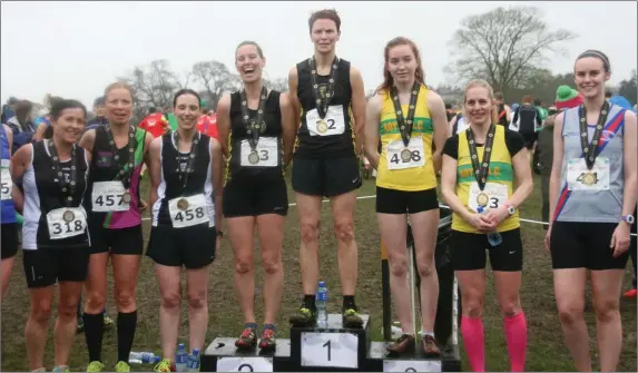  ??  ?? The top finishers in the Ladies Senior 4k at Rás na hÉireann, inc luding Dunleer AC’s Karen Costello and Nic ola Welsh (1st and 2nd), third-plac ed Eva Cummins and her Boyne AC c lubmate Sally Clarke, who was fourth and first in her c ategory.