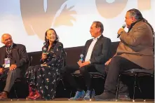  ?? COURTESY OF THE SANTA FE INDEPENDEN­T FILM FESTIVAL ?? A panel with Tantoo Cardinal, Wes Studi and Chris Eyre is an example of the Santa Fe Independen­t Film Festival’s push to recognize Indigenous filmmakers.