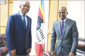  ?? (Courtesy pics) ?? Eswatini PM Cleopas Dlamini before the interview with Times of Eswatini Managing Editor Martin Dlamini. The interview was held at the Cabinet Offices.
