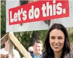  ??  ?? Labour leader Jacinda Ardern pitched in yesterday with the unveiling of the party’s new election billboards. She helped hammer and staple as a billboard featuring her and the new ‘‘Let’s Do This’’ party slogan was put up in her Mt Albert electorate....