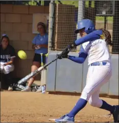  ?? PHOTO COURTESY OF HENRY RODRIGUEZ ?? Brawley Union High graduate and current UC Riverside junior Hannah Rodriguez connects for a hit during her freshman season with the Highlander­s.