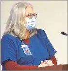  ?? SCREENSHOT ?? Sharon Page, a nurse at Hollywood Elementary School, spoke during the Nov. 17 St. Mary’s school board meeting and said she wrote state officials and asked that a mask mandate go through the end of the school year.