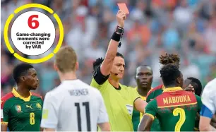  ?? AP ?? Game-changing moments were corrected by VAR The use of video technology has caused confusion at the Confederat­ions Cup, especially during Sunday’s match between Germany and Cameroon when on-field official Wilmar Roldan needed two reviews of an incident...