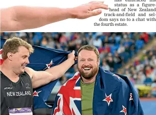  ?? PHOTOSPORT ?? Jacko Gill threw over 22m at the Sir Graeme Douglas Internatio­nal on Thursday, left, pushing his PB beyond the 21.90m he set at last year’s Commonweal­th Games, where he won silver behind Kiwi rival Tom Walsh, above.