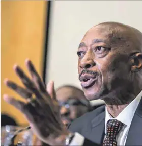  ??  ?? Reckless: Judge Robert Nugent recommends, on the basis of the havoc he wrought in the Revenue Service, that commission­er Tom Moyane (above) be fired immediatel­y. Photo: Paul Botes