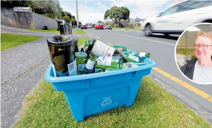  ?? Photos / File ?? Glass collection: Weekly food scraps and fortnightl­y rubbish and recycling collection­s will be added to existing glass recycling collection­s. INSET: John Cruickshan­k of Kleana Bins believes 60 per cent of his staff will have to go due to Tauranga City Council’s new waste plan.