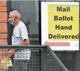  ?? Kin Man Hui / Staff photograph­er ?? A voter hand-delivers his mail ballot to the Bexar County elections headquarte­rs.