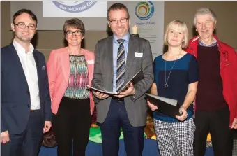  ??  ?? Keynote speaker Dr Dan O’Connell at the Diocese of Kerry Assembly in Brandon Hotel,Tralee on Sunday with, from left: Tomás Kenny, Aileen Murphy, Dr Dan O’Connell, Frances Rowland and Ger Kennelly (Knockanure) .