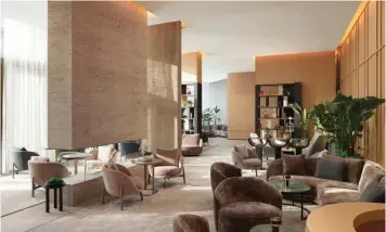  ?? ?? The lobby lounge of Pan Pacific London, with interiors designed by Yabu Pushelberg