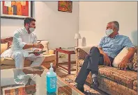  ??  ?? Akshay Sharma with PPCC Chief Sunil Jakhar on June 17, 2020 at Punjab Bhawan Chandigarh after submitting to him a memorandum for cancellati­on of exit-class exams