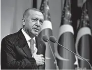  ?? AP ?? On Republic Day in Turkey, President Recep Tayyip Erdogan addresses a reception Tuesday in Ankara.