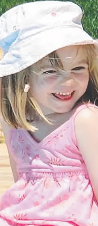  ?? ?? Madeleine McCann disappeare­d in Praia da Luz, Portugal, on May 3, 2007.