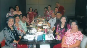  ??  ?? HAPPY. Fermin Ynclino, third from left, with friends Belen Edillon, Mariane Dacalos, Fr. Soc Saldua, Linda Du, Paul Lim, Lucy Ricamora, Lita Cabugao, Nancy, Virgie Costales, Gening Solano, Stella Carolino, Gretchen Chaves, Minda Suson, Flor Ynclino,...