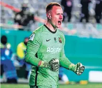  ?? FOTO: CORTESÍA FC BARCELONA ?? Ter Stegen celebra la clasificac­ión a la final después de un partidazo individual ante la Real Sociedad.