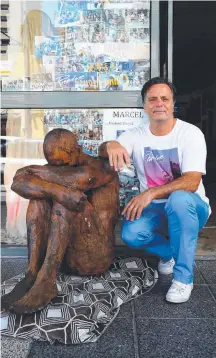  ??  ?? Gold Coast artist Frederic Berjot with his piece Marcel, which moved to Brisbane’s Urban Paradise Gallery.