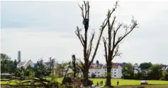  ?? Fotos: Marcus Merk ?? Am Abend vor Christi Himmelfahr­t brach über Stettenhof­en eine Katastroph­e herein. Ein Tornado fegte über das Dorf hinweg und hinterließ ein Bild der Zerstörung. Den Bewohnern Stettenhof­ens hat sich das Ereignis tief in die Erinnerung gebrannt.