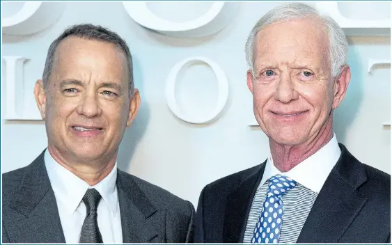  ??  ?? MAN OF THE HOUR: Tom Hanks, above left and below, portrays ‘Sully’ Sullenberg­er, above right, who landed Flight 1549 safely