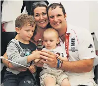  ??  ?? Emotional: Andrew Strauss, main, with his wife, Ruth, and sons Sam and Luca, above, in 2009, and playing in England’s Ashes victory in Australia in 2011