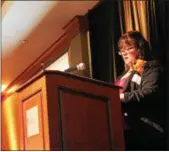  ?? LAUREN HALLIGAN — LHALLIGAN@ TROYRECORD.COM ?? Woman of Inspiratio­n award recipient Felicia Ashley speaks at the YWCA of the Greater Capital Region Inc.’s 17th Annual Resourcefu­l Women’s Awards Luncheon earlier this month.