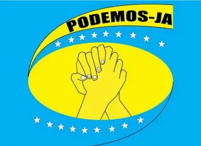  ??  ?? A BANDEIRA DO PARTIDO POLÍTICO “CHUMBADO”, O PODEMOS-JA