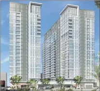  ?? COURTESY OF Z & L PROPERTIES ?? A two-tower residentia­l and retail redevelopm­ent at 70 S. Almaden is proposed at the site of the old Greyhound terminal in downtown San Jose. Because of the expiration of a key permit, the site could be heading to the sales block.