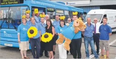  ??  ?? Staff from Stagecoach East Kent, Medash and Pilgrims Hospices with the Pilgrims liveried bus at Stagecoach’s Ashford depot