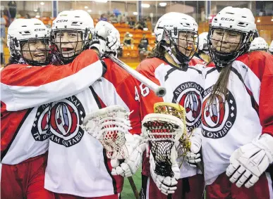  ?? CHRIS YOUNG/THE CANADIAN PRESS ?? Ontario players celebrate their defeat of B.C. in women’s lacrosse during the North American Indigenous Games in Hagersvill­e. Encouragin­g athletics helps address the suicide crisis in Indigenous communitie­s, Jay Fallis says.