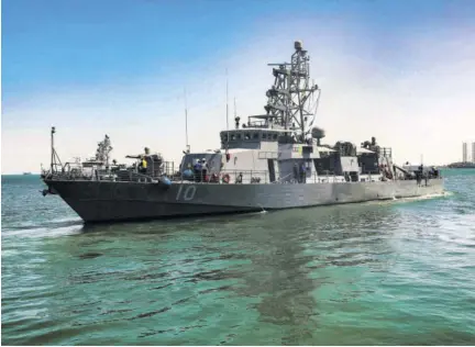  ?? (Photo: AP) ?? This April 14, 2020 file photo provided by the US Army shows the USS Firebolt in Manama, Bahrain. The Firebolt fired warning shots when vessels of Iran’s paramilita­ry Revolution­ary Guard came too close to a recent patrol in the Persian Gulf, the US Navy said Wednesday.