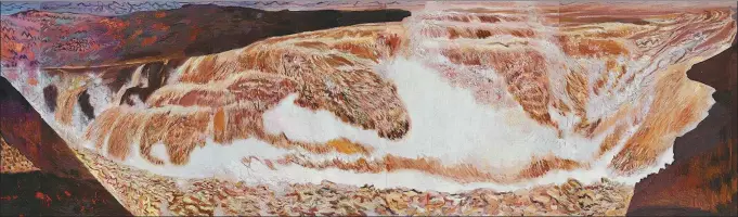  ?? PROVIDED TO CHINA DAILY ?? A section of oil painter Wang Keju’s Yellow River depicts a view of the Hukou Waterfall. A shortened version of the piece is on show at the Museum of Contempora­ry Art Yinchuan in Ningxia Hui autonomous region.