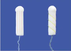  ?? ?? A regular tampon, left, compared with Sequel's spiral design. Photograph: Courtesy of