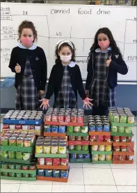  ?? SUBMITTED PHOTO ?? The Durante sisters (Madison Durante, grade 3; Bailey Durante, grade 2; Mya Durante, grade 3) show off their donations in front of the Visitation bracket board.