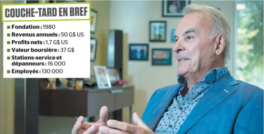  ?? PHOTO D’ARCHIVES, CHANTAL POIRIER ?? Avec les trois autres cofondateu­rs d’alimentati­on Couche-tard, Alain Bouchard détient 23 % des actions de l’entreprise. Alain Bouchard est photograph­ié ici dans les locaux lavallois de la multinatio­nale québécoise, lors d’une entrevue accordée en 2016.