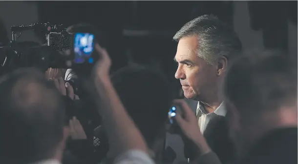  ?? JEFF MCINTOSH / THE CANADIAN PRESS ?? Leader Jim Prentice enters his headquarte­rs to speak to party faithful in Calgary, Alta., Tuesday. Prentice has resigned as leader of the Alberta Progressiv­e Conservati­ves.