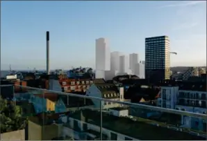  ?? ?? Visualiser­ing af, hvordan de nye højhuse i Sydhavnen kan forandre Aarhus’ skyline fra Salling Rooftop ud mod Tangkrogen. Illustrati­on: Aarhus Kommune