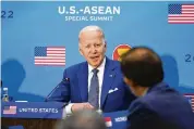  ?? SUSAN WALSH / AP ?? President Joe Biden participat­es in the U.S.-ASEAN Special Summit in Washington on Friday to mark 45 years of relations between the U.S. and the Associatio­n of Southeast Asian Nations.