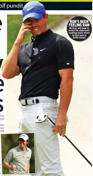  ??  ?? ROR’S BEEN FEELING RAW Mcilroy will hope to arrest his slide down rankings back where he first won in 2010 (inset)