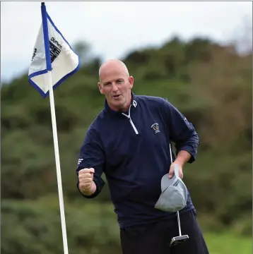  ??  ?? Alan Condren, from Greystones, holes his final putt on the 18th green in the final round of the 2017 Irish Mid Amateur Open Championsh­ip at Clandeboye Golf Club on Sunday. Picture by Pat Cashman.s