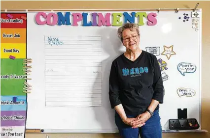  ?? Brad Swonetz / New York Times ?? Judith Lister, who at 71 isn’t ready to retire, in her kindergart­en classroom at Manse Elementary School in Pahrump, Nev. More and more adults older than 65 are still employed.