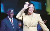  ?? JOE BURBANK/ORLANDO SENTINEL ?? Vice President Kamala Harris takes the stage at the 20th Quadrennia­l Convention of the Women’s Missionary Society of the African Methodist Episcopal Church on Tuesday in Orlando.