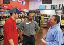  ?? PHOTO COURTESY OF WEIS ?? Weis Markets in Oley is the latest grocery store in the area to begin featuring beer and wine sales. Shown here from left are: Gary Wert, Elias Hymans and store manager Steve Przborowsk­i in the new beer and wine café at Weis Markets’ newly remodeled...