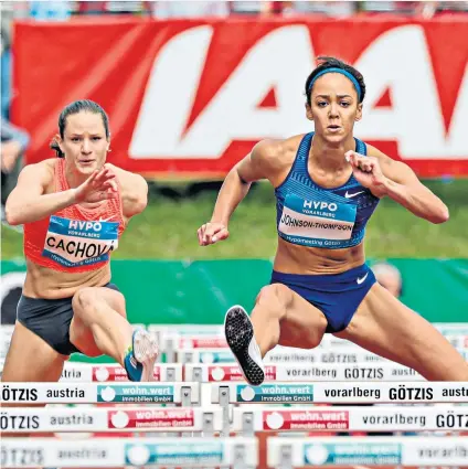  ??  ?? Best foot forwards: Katarina Johnson-thompson races in the 100m hurdles during her impressive two days in Gotzis