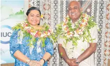 ?? Picture: FIJI GOVT ?? IUCN new Oceania Regional director Leituala Kuiniselan­i Toelupe Tago, left, with Assistant Minister in the Office of the Prime Minister Sakiusa Tubuna.