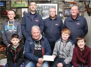  ??  ?? Shane McCarthy, Diarmuid Lehane, Paul Moynihan and Jack Doody of Meelin Wren Group presenting a Cheque for €1,182 to John Woulfe, Bruno Segondet, Donal Gleeson and Willie Walsh of Mallow Search and Rescue.