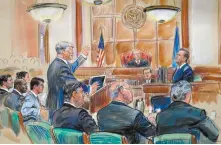  ??  ?? Ilustració­n del segundo día de testimonio­s de Rick Gates en el juicio contra su ex jefe, Paul Manafort, en la corte de Alexandria, Virginia.
