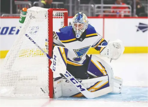  ?? PATRICK SMITH / GETTY IMAGES ?? Blues goalie Jordan Binnington, who grew up near Toronto, was scheduled to play his first NHL game in that city Monday.