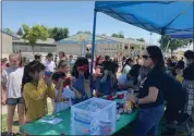  ?? ?? Students at Wilson Elementary participat­ed in mental health awareness activities on Wednesday. Students are seen trying `80s toys that can be used as coping mechanisms.